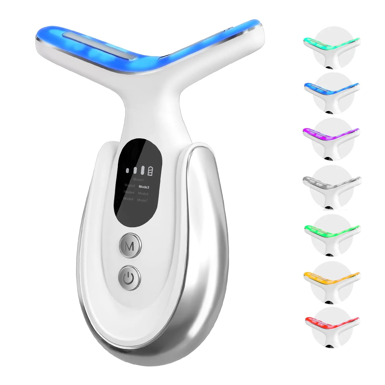 7-in-1 Neck & Face Massager – Portable Vibrating & Heating Facial Device for Skin Tightening, Lifting & Relaxation | Neck, Face & Shoulder Care Tool (White)