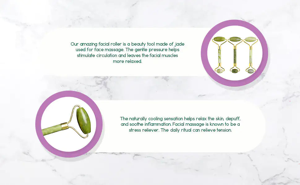 Jade Facial Roller – Natural Stone Face Massager for Puffiness, Firming & Glowing Skin | Cooling Jade Roller for Daily Facial Massage & Skincare Routine