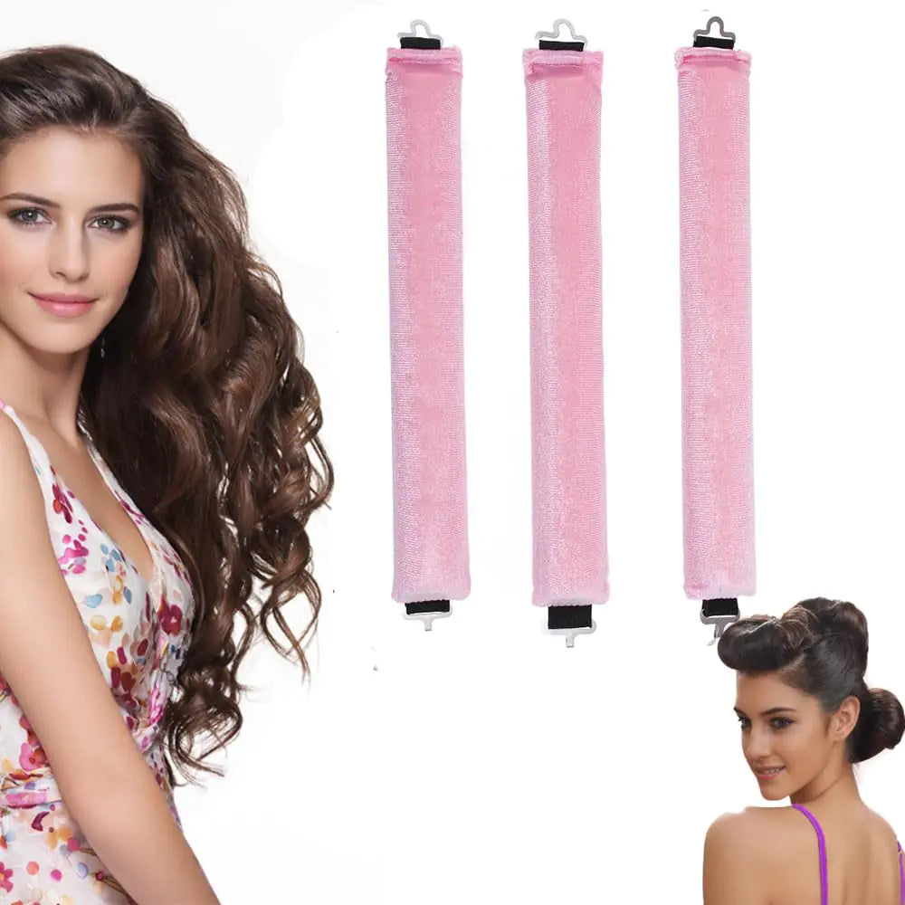Heatless Hair Curling Sticks – No-Heat Overnight Curlers for Soft, Lasting Waves | Comfortable Silicone Rollers for All Hair Types (3PCS, Pink)