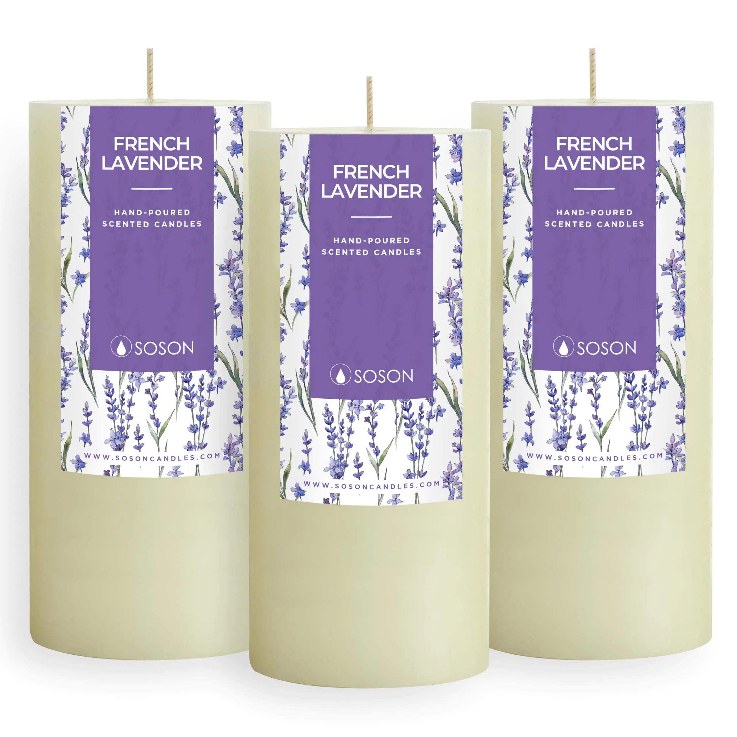 Simply Soson Lavender Scented Candle Set – 3×6 Ivory Pillar Candles for Relaxation, Aromatherapy & Home Decor | Long-Lasting Handcrafted Candles Gift for Women (Set of 3)
