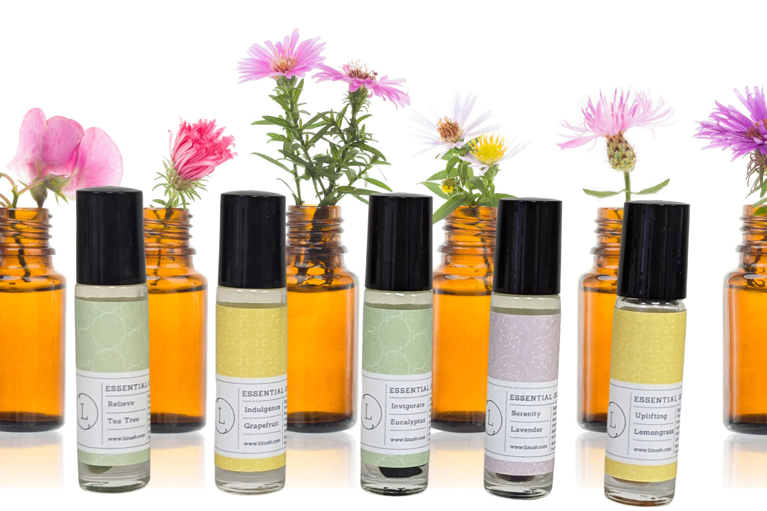 Essential Oils Roll-On Gift Set with Crystals – 5 All-Natural Aromatherapy Blends for Relaxation, Energy & Balance | Lavender, Eucalyptus, Lemongrass, Tea Tree & Grapefruit in White Gift Box