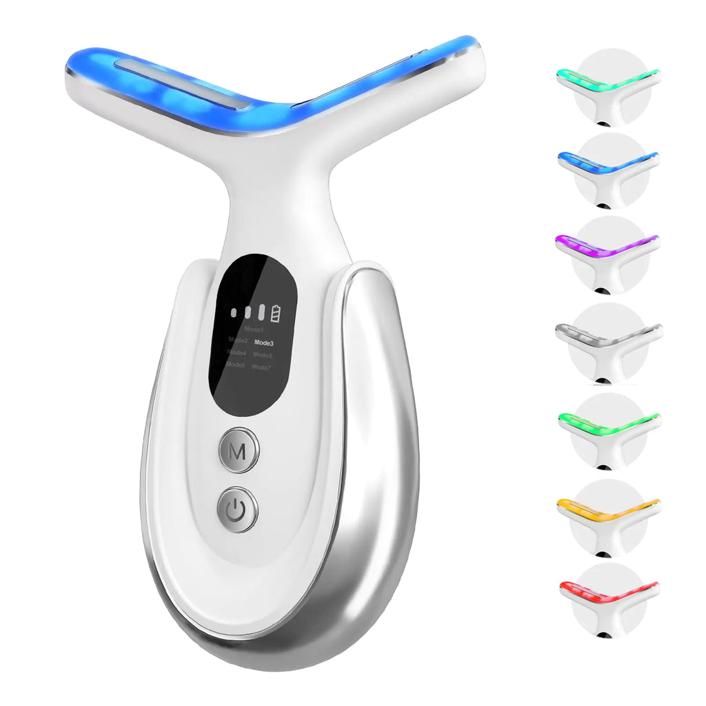 7-in-1 Neck & Face Massager – Portable Vibrating & Heating Facial Device for Skin Tightening, Lifting & Relaxation | Neck, Face & Shoulder Care Tool (White)
